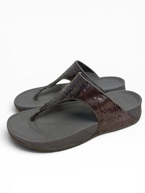 FitFlop Electra Gray Sequin Toe Post Sandals Microwobbleboard Women’s Size 10